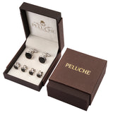 Peluche Silver and Black Crystal Studded & Shirt Studs Set