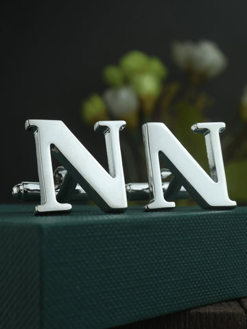 Peluche Silver Coloured Alphabet Cufflink (Letter N)