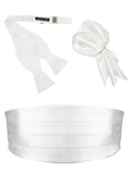 Peluche Royal White Cummerbund, Open Bow Tie & Pocket Square Set for Men