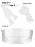 Peluche Royal White Cummerbund, Open Bow Tie & Pocket Square Set for Men