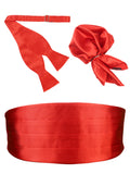 Peluche Sultry Red Cummerbund, Open Bow Tie & Pocket Square Set for Men