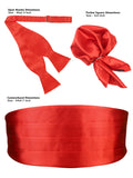 Peluche Sultry Red Cummerbund, Open Bow Tie & Pocket Square Set for Men