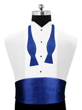 Peluche Dark Blue Cummerbund, Open Bow Tie & Pocket Square Set for Men