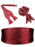 Peluche Burgundy Onyx Cummerbund, Open Bow Tie & Pocket Square Set for Men