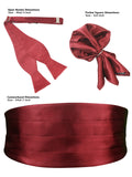 Peluche Burgundy Onyx Cummerbund, Open Bow Tie & Pocket Square Set for Men