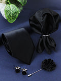 Kavove Classy Black 4 Pcs Gift Box (1 Necktie, 1 Pocket Square, 1 Pair of Cufflinks, 1 Brooch)