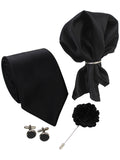 Kavove Classy Black 4 Pcs Gift Box (1 Necktie, 1 Pocket Square, 1 Pair of Cufflinks, 1 Brooch)