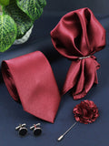 Kavove Classy Maroon 4 Pcs Gift Box (1 Necktie, 1 Pocket Square, 1 Pair of Cufflinks, 1 Brooch)
