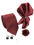 Kavove Classy Maroon 4 Pcs Gift Box (1 Necktie, 1 Pocket Square, 1 Pair of Cufflinks, 1 Brooch)