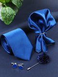 Kavove Classy Blue 4 Pcs Gift Box (1 Necktie, 1 Pocket Square, 1 Pair of Cufflinks, 1 Brooch)