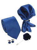 Kavove Classy Blue 4 Pcs Gift Box (1 Necktie, 1 Pocket Square, 1 Pair of Cufflinks, 1 Brooch)