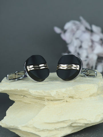 Kavove The Curvy Bridge Black Coloured Cufflinks For Men