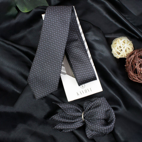 Kovove Black Abstract Necktie and Pocket Square Gift Box