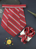 Kavove The Sharp Striped  Red Cravat & Pocket Square set