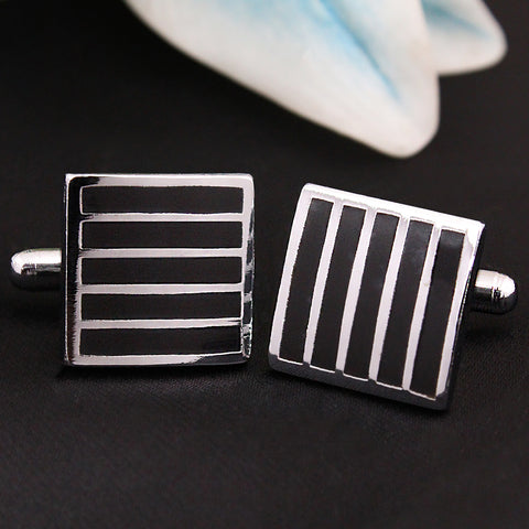 Kavove The Ace Stripes Black Coloured Cufflinks For Men