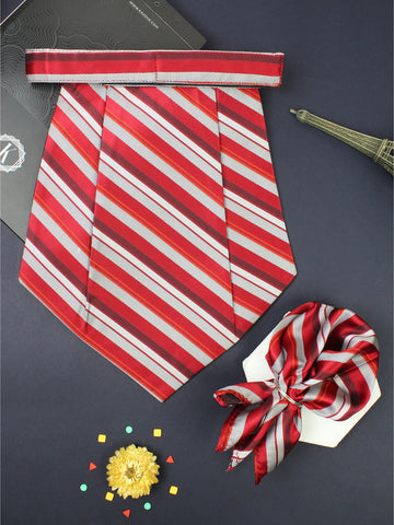Kavove The Selective Striped Red Cravat & Pocket Square set