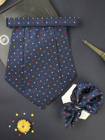 Kavove The Rainbow Polka Dot Navy Blue Cravat & Pocket Square set