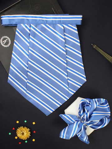 Kavove The Blue Ocean Striped Blue Cravat & Pocket Square set
