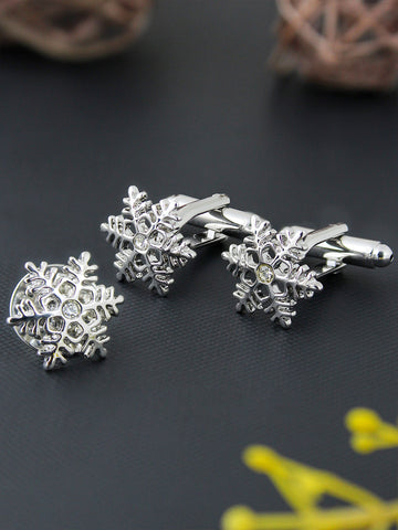 Peluche Snow Flake Cufflink and Lapel Pin Set
