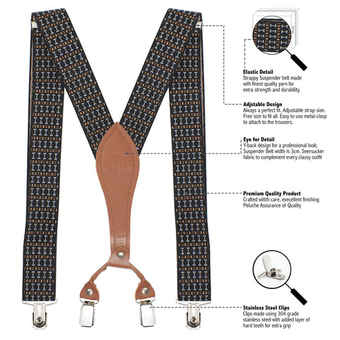 Buy Dotted Fashion Black White and Brown Colored Elastic Suspenders for Men Genuine Branded Product from Peluche.in