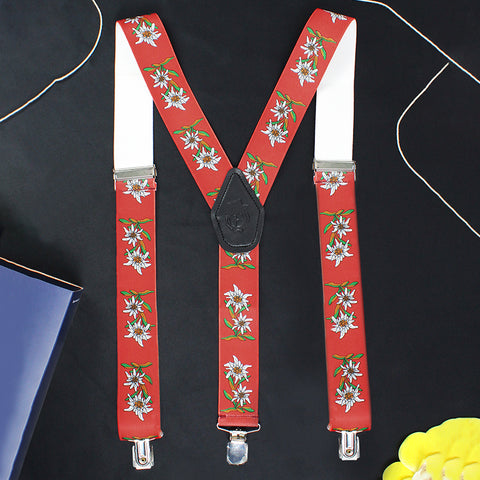 Peluche Floral Print Red Suspender for Men