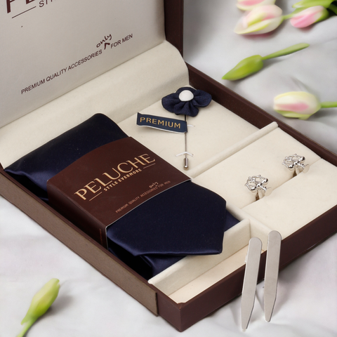 Bewitching Balance Gift Box Includes 1 Neck Tie, 1 Brooch, 1 Pair of Cufflinks and 1 Pair of Collar Stays for Men | Genuine Branded Product from Peluche.in