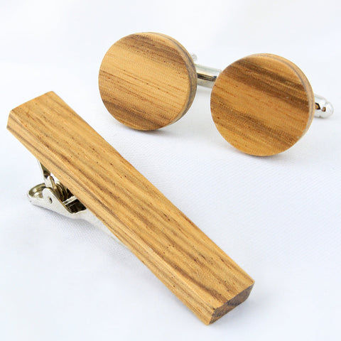 Peluche Tortilla Stripes Zebra Wood Cufflink and TiePin Set