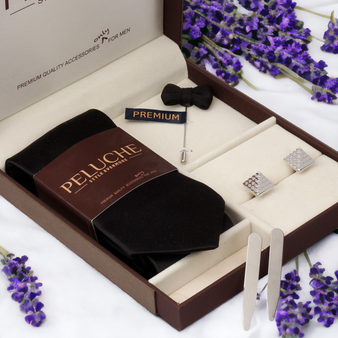 Nifty Gift Box Includes 1 Neck Tie, 1 Brooch, 1 Pair of Cufflinks and 1 Pair of Collar Stays for Men | Genuine Branded Product from Peluche.in