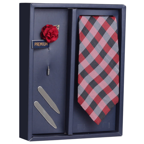 The Randal Red Gift Box Includes 1 Neck Tie, 1 Brooch & 1 Pair of Collar Stays for Men | Genuine Branded Product from Peluche.in