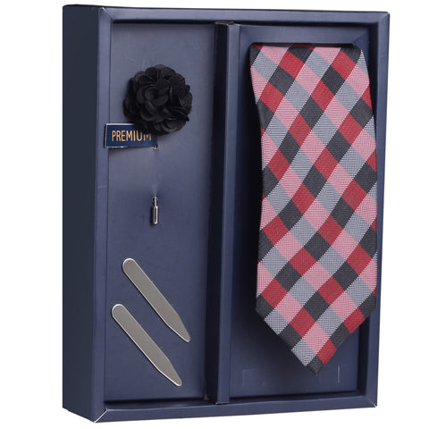 The Checkered Play Gift Box Includes 1 Neck Tie, 1 Brooch & 1 Pair of Collar Stays for Men | Genuine Branded Product from Peluche.in