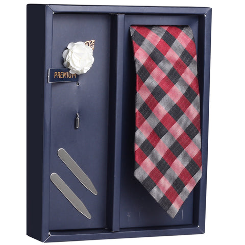 The Red Attack Gift Box Includes 1 Neck Tie, 1 Brooch & 1 Pair of Collar Stays for Men | Genuine Branded Product from Peluche.in