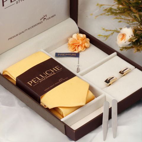 Modish Gift Box Includes 1 Neck Tie, 1 Brooch, 1 Pair of Cufflinks and 1 Pair of Collar Stays for Men | Genuine Branded Product from Peluche.in