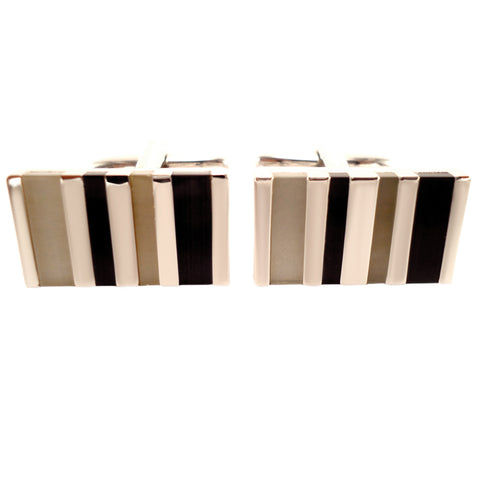 Peluche Stones 'n' Stripes - Mother of Pearl Cufflinks Brass, Semi Precious, Stone Studded, Natural Certified Stone, White Mother of Pearl (MOP), Black Onyx Stone