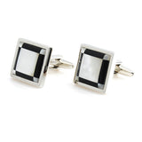 Peluche King's Stone - Mother of Pearl Cufflinks Brass, Semi Precious, Stone Studded, Natural Certified Stone, White Mother of Pearl (MOP), Black Onyx Stone