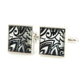 Peluche Boteh Art - Black Mother of Pearl Cufflinks Brass, Semi Precious, Stone Studded, Natural Certified Stone, White Mother of Pearl (MOP)