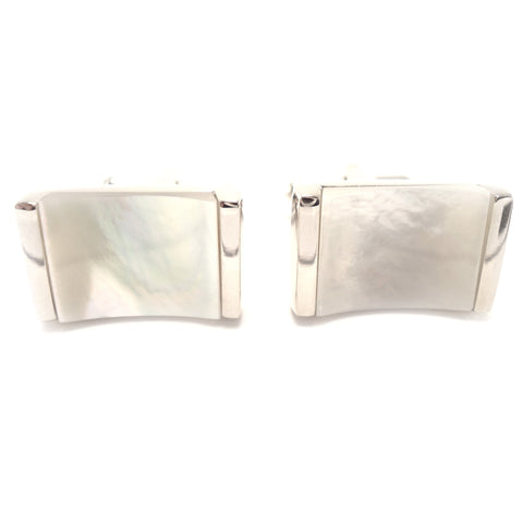 Peluche Concave Mother of Pearl Cufflinks Brass, Semi Precious, Stone Studded, Natural Certified Stone, White Mother of Pearl (MOP)