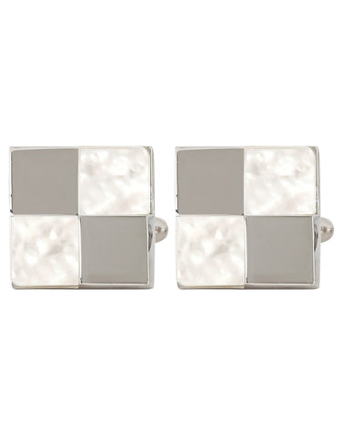 Peluche Checks - Mother of Pearl Cufflinks Brass, Semi Precious, Stone Studded, Natural Certified Stone, White Mother of Pearl (MOP)