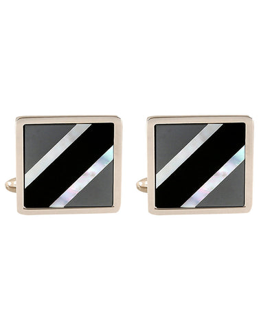 Peluche The Upper Crust - Mother of Pearl Cufflinks Brass, Semi Precious, Stone Studded, Natural Certified Stone, White Mother of Pearl (MOP), Black Onyx Stone, Haematite Stone