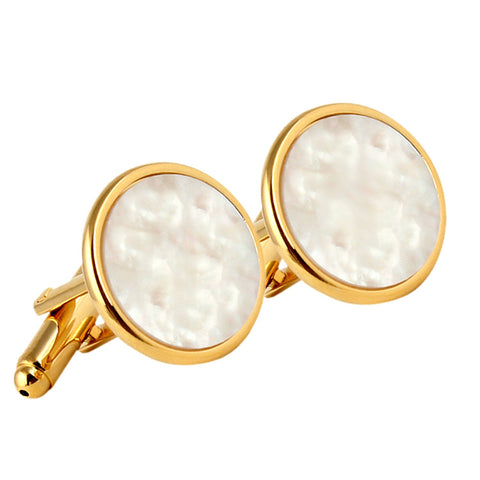 Peluche Circle of Pearl - Cufflinks Brass, Semi Precious, Stone Studded, Natural Certified Stone, White Mother of Pearl (MOP)