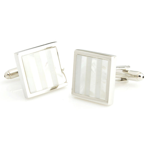 Peluche Kingly Striped - MOP Cufflinks Brass, Semi Precious, Stone Studded, Natural Certified Stone, White Mother of Pearl (MOP)