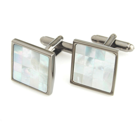 Peluche Superb - MOP - Cufflinks Brass, Semi Precious, Stone Studded, Natural Certified Stone, White Mother of Pearl (MOP)