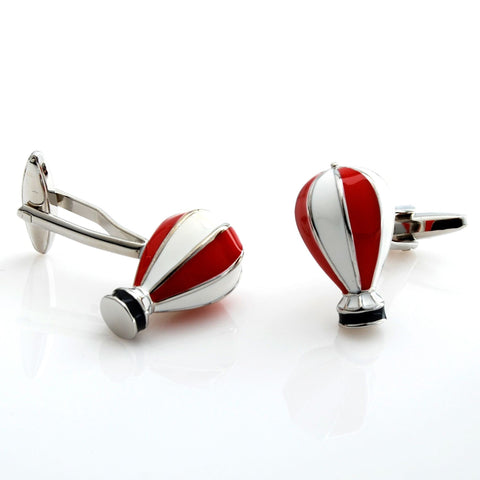 Peluche Hot Air Balloon - Red and White Cufflinks Brass, Enamel