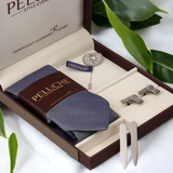 Shining Gun Gift Box Includes 1 Neck Tie, 1 Brooch, 1 Pair of Cufflinks and 1 Pair of Collar Stays for Men | Genuine Branded Product from Peluche.in