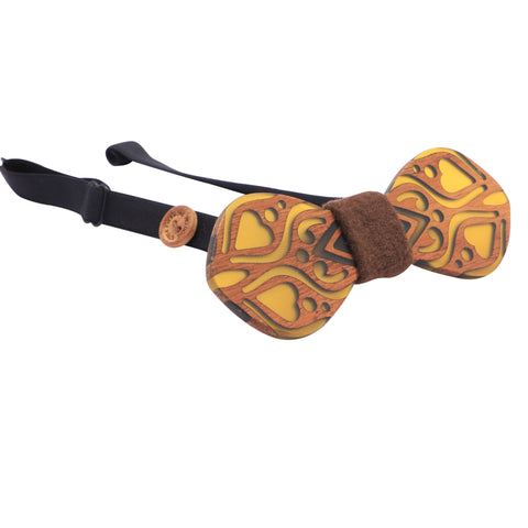 Peluche Designer Yellow And Brown Wooden Bow Tie For Men