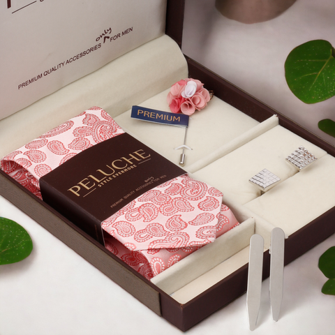 Refined Gift Box Includes 1 Neck Tie, 1 Brooch, 1 Pair of Cufflinks and 1 Pair of Collar Stays for Men | Genuine Branded Product from Peluche.in