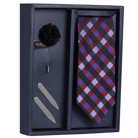 The Colorful Sombre Gift Box Includes 1 Neck Tie, 1 Brooch & 1 Pair of Collar Stays for Men | Genuine Branded Product from Peluche.in