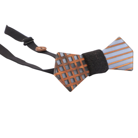 Peluche Checks & Stripes Black Wooden Bow Tie For Men