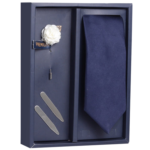 The Classy White Ornaments Gift Box Includes 1 Neck Tie, 1 Brooch & 1 Pair of Collar Stays for Men | Genuine Branded Product from Peluche.in