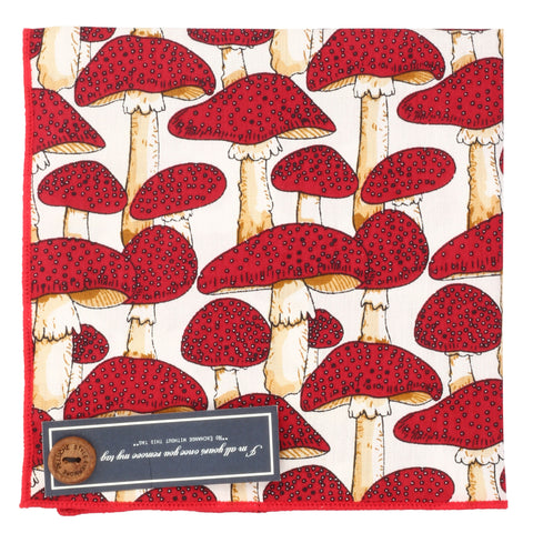 Peluche Quirky Mushrooms Off White and Red Colored Pocket Square for Men