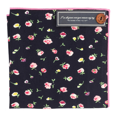 Tiny Flowers Navy Blue and Pink Colored Pocket Square for Men | Genuine Branded Product from Peluche.in